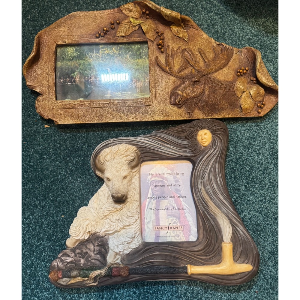 Big Sky Carvers Moose & United Design White Buffalo Rustic Picture Frames Set 2
